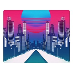 Retro Cityscape Artist Artwork Digital Art Two Sides Premium Plush Fleece Blanket (Large)