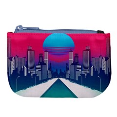 Retro Cityscape Artist Artwork Digital Art Large Coin Purse