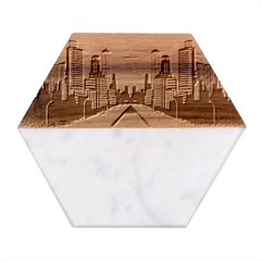 Retro Cityscape Artist Artwork Digital Art Marble Wood Coaster (Hexagon) 