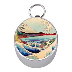 Wave Japanese Mount Fuji Woodblock Print Ocean Mini Silver Compasses by Salman4z