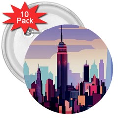 New York Skyline Cityscape Nyc New York City Landmark 3  Buttons (10 Pack)  by Jancukart