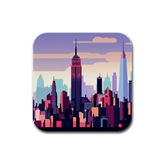 New York Skyline Cityscape Nyc New York City Landmark Rubber Square Coaster (4 Pack) by Jancukart