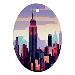 New York Skyline Cityscape Nyc New York City Landmark Oval Ornament (two Sides) by Jancukart