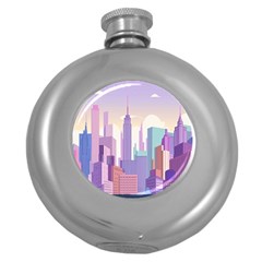 New York Skyline Cityscape Nyc New York City Round Hip Flask (5 Oz) by Jancukart