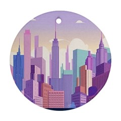 New York Skyline Cityscape Nyc New York City Round Ornament (two Sides) by Jancukart