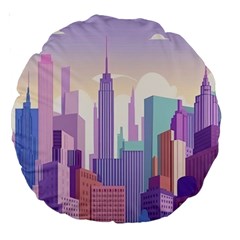 New York Skyline Cityscape Nyc New York City Large 18  Premium Round Cushions by Jancukart