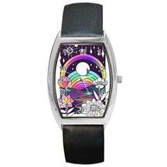 Rainbow Fun Cute Minimal Doodle Drawing Art Barrel Style Metal Watch by Jancukart