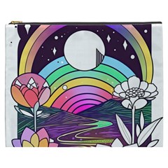 Rainbow Fun Cute Minimal Doodle Drawing Art Cosmetic Bag (xxxl) by Jancukart