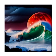 Sea Ocean Waves Rocks Sunset Artwork Tile Coaster by Jancukart