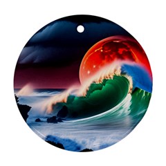 Sea Ocean Waves Rocks Sunset Artwork Round Ornament (two Sides) by Jancukart