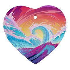 Waves Ocean Sea Tsunami Nautical 9 Heart Ornament (two Sides) by Jancukart