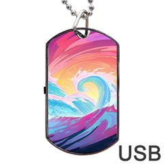 Waves Ocean Sea Tsunami Nautical 9 Dog Tag Usb Flash (two Sides) by Jancukart