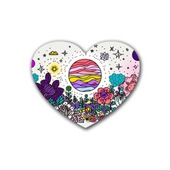 Rainbow Fun Cute Minimal Doodle Drawing Rubber Coaster (heart)