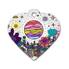 Rainbow Fun Cute Minimal Doodle Drawing Dog Tag Heart (one Side)