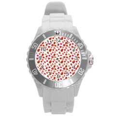 Watercolor Strawberry Round Plastic Sport Watch (l) by SychEva
