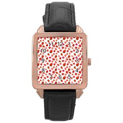 Watercolor Strawberry Rose Gold Leather Watch  by SychEva