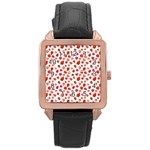 Watercolor Strawberry Rose Gold Leather Watch  Front