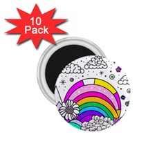 Rainbow Fun Cute Minimal Doodle Drawing 3 1 75  Magnets (10 Pack) 