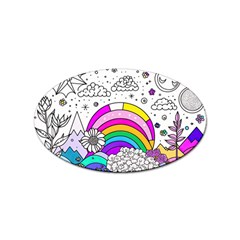 Rainbow Fun Cute Minimal Doodle Drawing 3 Sticker Oval (10 Pack)