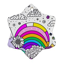 Rainbow Fun Cute Minimal Doodle Drawing 3 Ornament (snowflake)