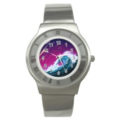 Tsunami Waves Ocean Sea Nautical Nature Water Unique Stainless Steel Watch by Jancukart