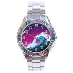 Tsunami Waves Ocean Sea Nautical Nature Water Unique Stainless Steel Analogue Watch