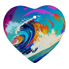 Tsunami Waves Ocean Sea Nautical Nature Water Art Ornament (heart)