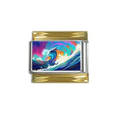 Tsunami Waves Ocean Sea Nautical Nature Water Art Gold Trim Italian Charm (9mm) by Jancukart