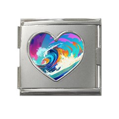 Tsunami Waves Ocean Sea Nautical Nature Water Art Mega Link Heart Italian Charm (18mm)