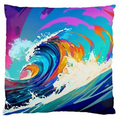 Tsunami Waves Ocean Sea Nautical Nature Water Art Standard Premium Plush Fleece Cushion Case (two Sides) by Jancukart