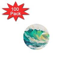 Waves Ocean Sea Tsunami Nautical 90 1  Mini Buttons (100 Pack)  by Jancukart