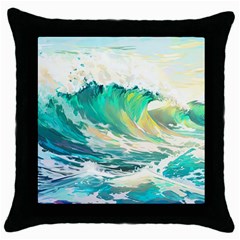 Waves Ocean Sea Tsunami Nautical 90 Throw Pillow Case (black) by Jancukart