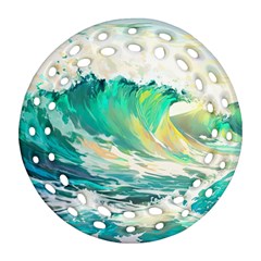 Waves Ocean Sea Tsunami Nautical 90 Ornament (round Filigree)