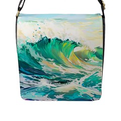 Waves Ocean Sea Tsunami Nautical 90 Flap Closure Messenger Bag (L)