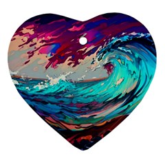 Tsunami Waves Ocean Sea Nautical Nature Water Painting Ornament (heart)