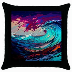 Tsunami Waves Ocean Sea Nautical Nature Water Painting Throw Pillow Case (Black)