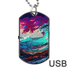 Tsunami Waves Ocean Sea Nautical Nature Water Painting Dog Tag Usb Flash (one Side) by Jancukart