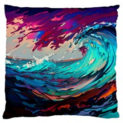 Tsunami Waves Ocean Sea Nautical Nature Water Painting Large Cushion Case (one Side) by Jancukart