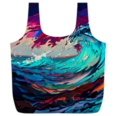 Tsunami Waves Ocean Sea Nautical Nature Water Painting Full Print Recycle Bag (xl) by Jancukart