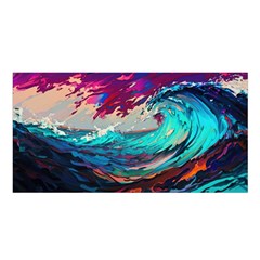 Tsunami Waves Ocean Sea Nautical Nature Water Painting Satin Shawl 45  x 80 