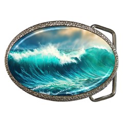 Waves Ocean Sea Tsunami Nautical Blue Belt Buckles by Jancukart