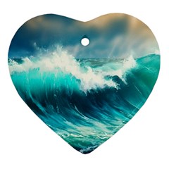 Waves Ocean Sea Tsunami Nautical Blue Heart Ornament (two Sides)