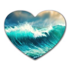 Waves Ocean Sea Tsunami Nautical Blue Heart Mousepad by Jancukart