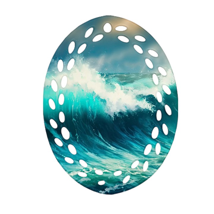 Waves Ocean Sea Tsunami Nautical Blue Ornament (Oval Filigree)