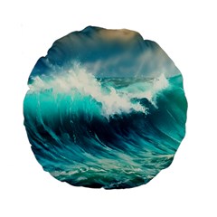 Waves Ocean Sea Tsunami Nautical Blue Standard 15  Premium Round Cushions