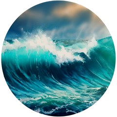 Waves Ocean Sea Tsunami Nautical Blue Uv Print Round Tile Coaster by Jancukart