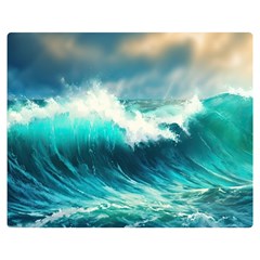 Waves Ocean Sea Tsunami Nautical Blue Premium Plush Fleece Blanket (medium) by Jancukart