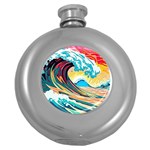 Waves Ocean Sea Tsunami Nautical 8 Round Hip Flask (5 oz) Front