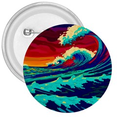 Tsunami Waves Ocean Sea Nautical Nature Water 9 3  Buttons by Jancukart