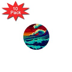 Tsunami Waves Ocean Sea Nautical Nature Water 9 1  Mini Buttons (10 Pack)  by Jancukart